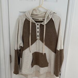 POL Men's Cream and Brown Hooded Sweater